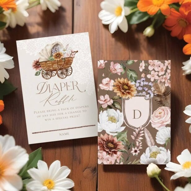 Wild West Western Floral Wagon Baby Diaper Raffle Enclosure Card
