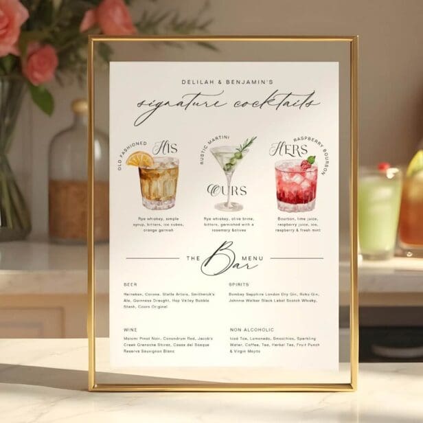 His Ours & Hers Watercolor Signature Cocktail Menu Poster