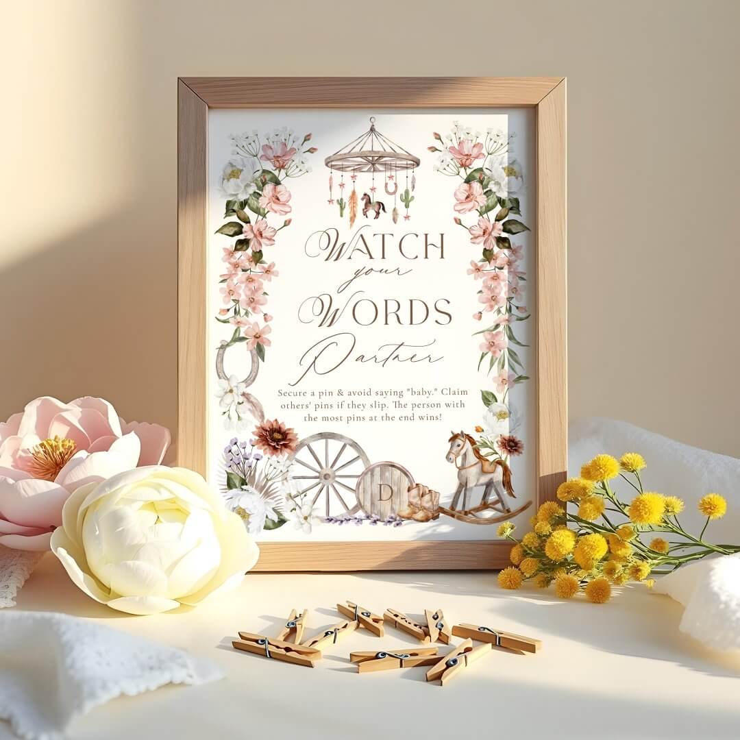 Watch Your Words Partner Wild Western Baby Shower Poster