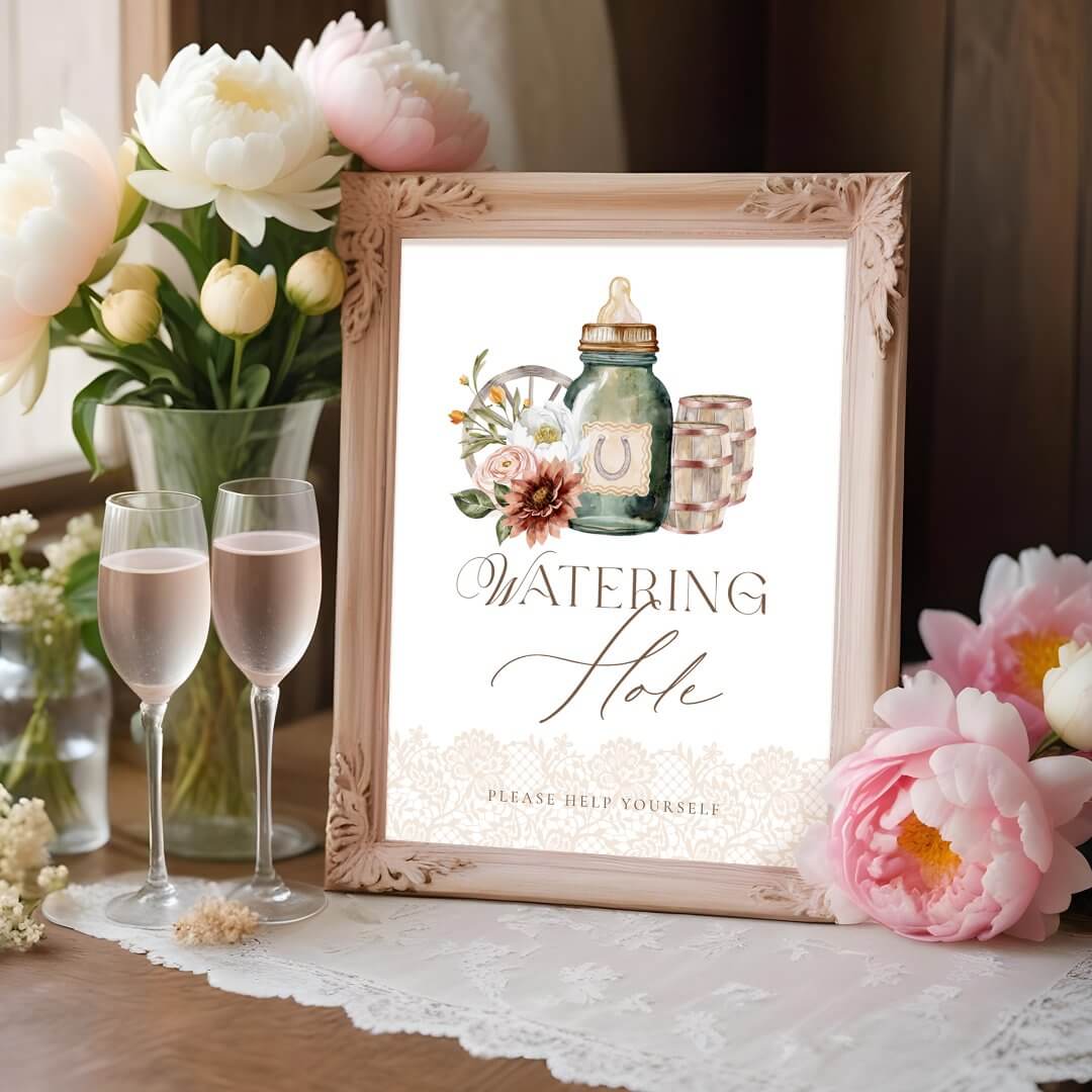 Watering Hole Baby Bottle Wild Western Baby Shower Poster
