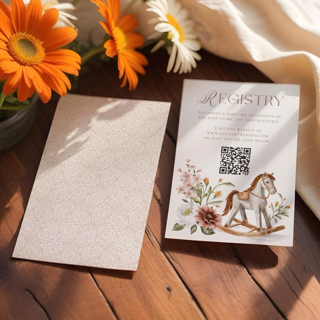 Western Rocking Horse Baby Shower QR Code Registry Enclosure Card