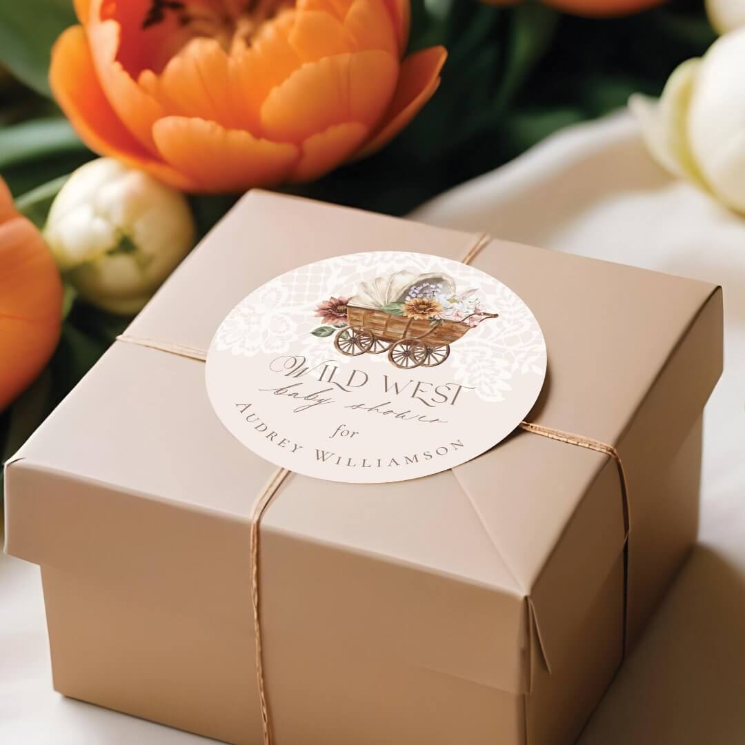 Wild West Country Western Floral Wagon Baby Shower Classic Round Sticker