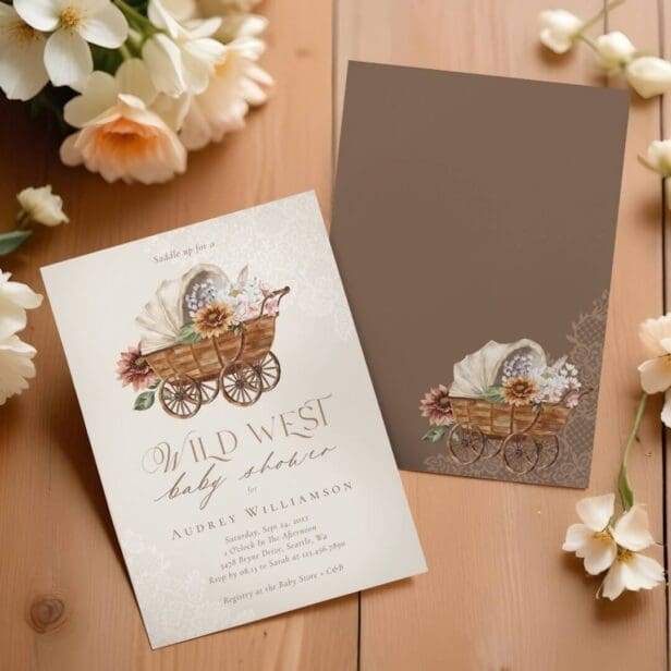 Wild West Country Western Floral Wagon Baby Shower Invitation