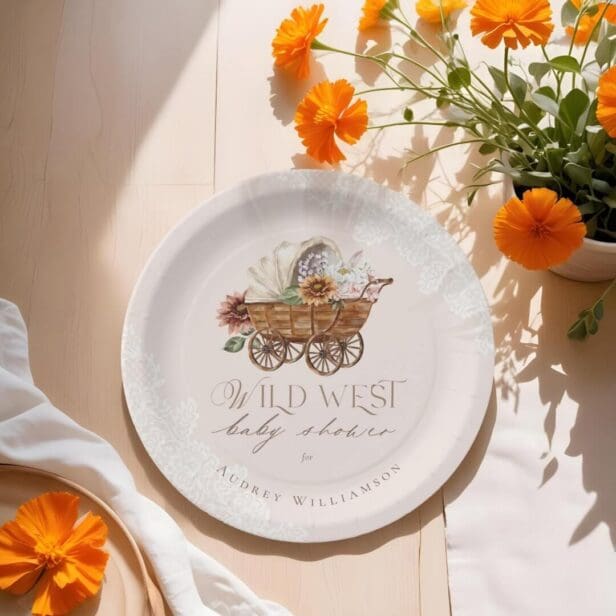 Wild West Country Western Floral Wagon Baby Shower Paper Plates