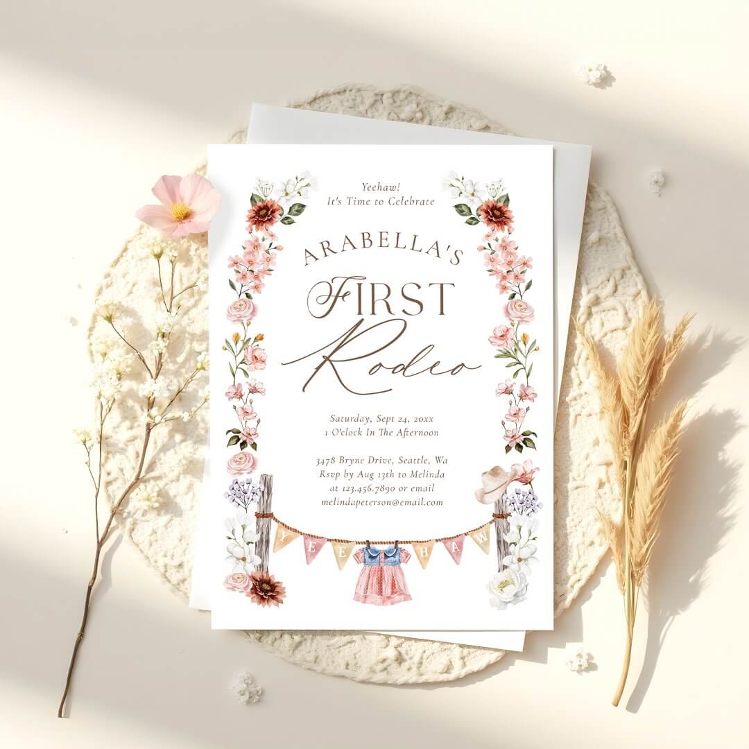 Wild West Little Cowgirl First Rodeo 1st Birthday Invitation