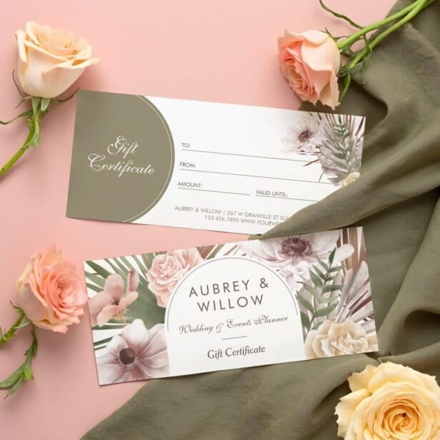 Chic Bohemian Watercolor Florals Gift Certificate
