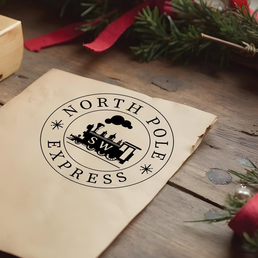 Christmas North Pole Express Train Monogram Rubber Stamp