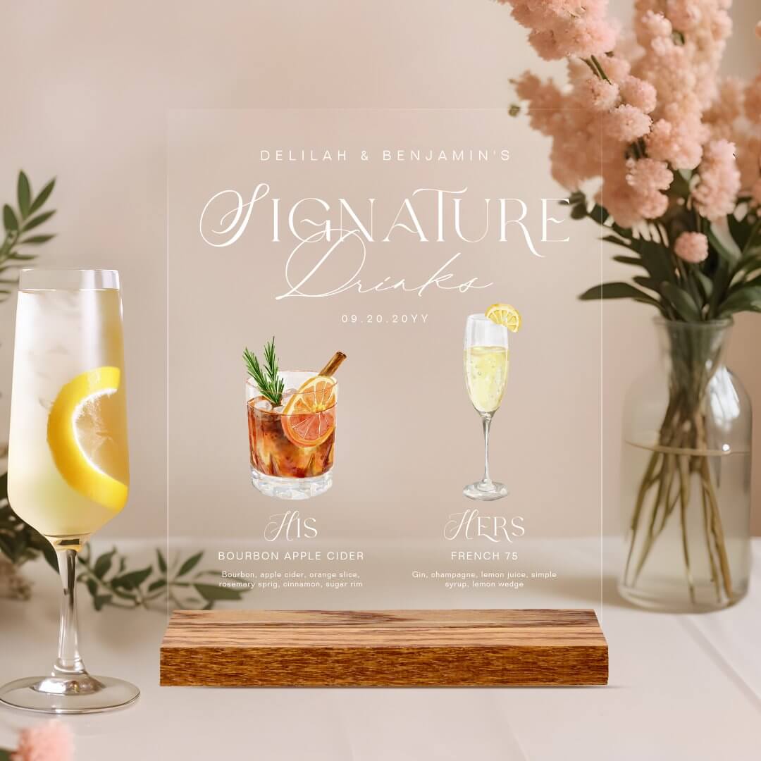 Elegant Watercolor His Her Signature Drink Wedding Acrylic Sign