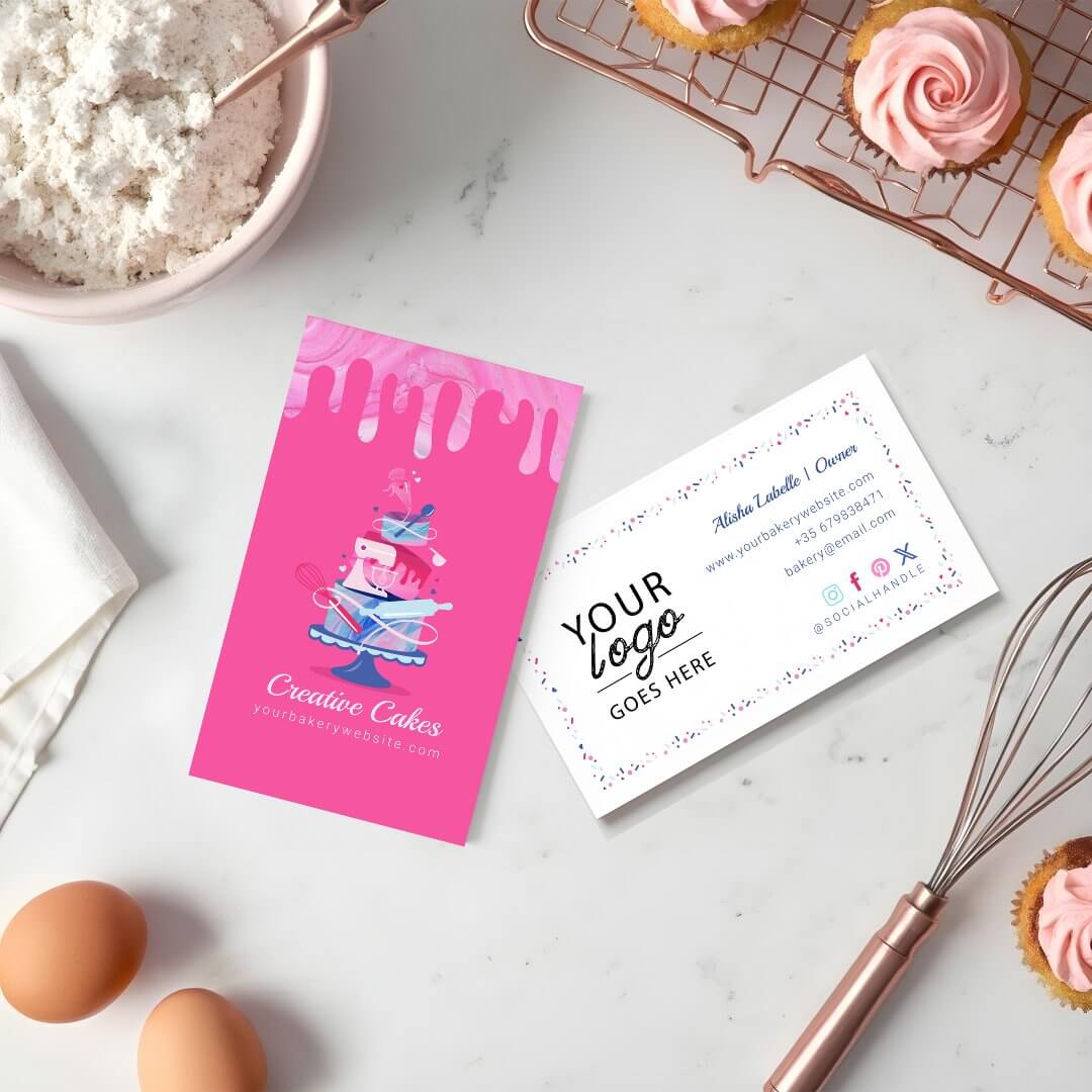 Fun Colorful Pastry Cakes Bakery & Tools Pink Drip Business Card