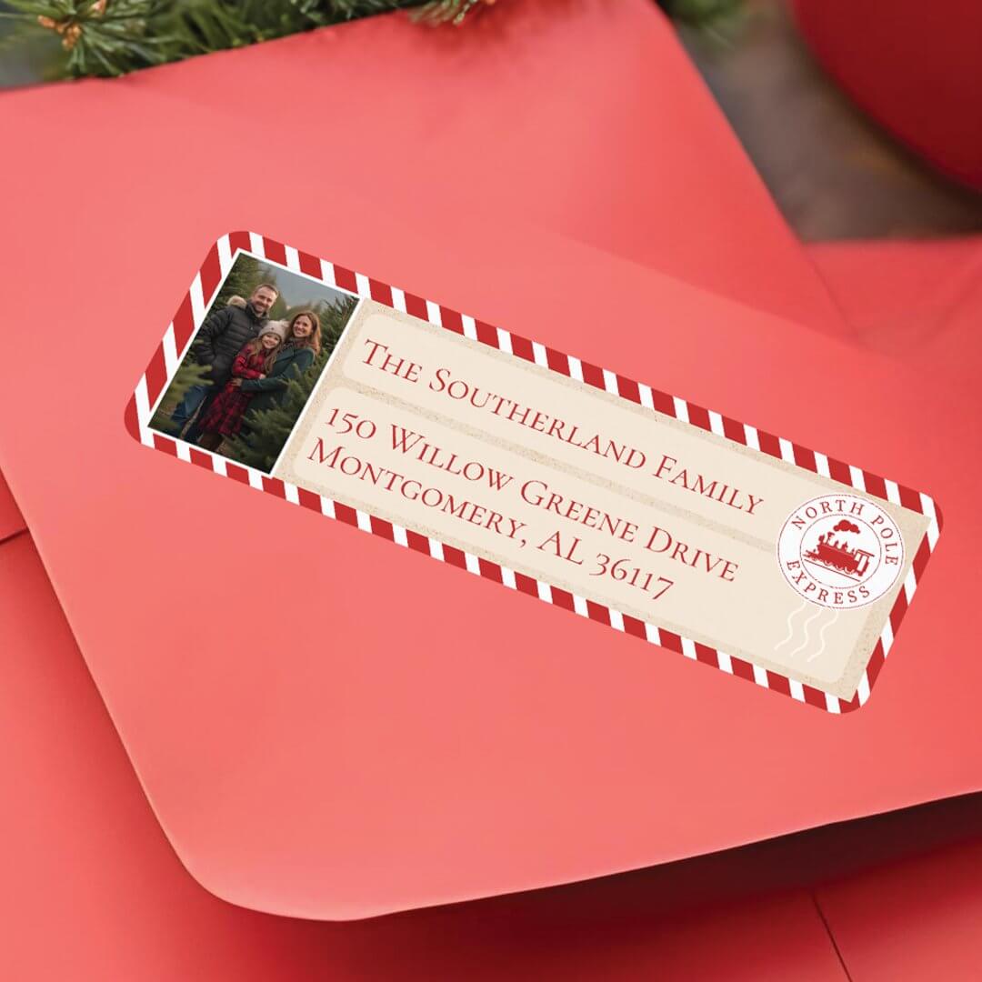 North Pole Express Train Ticket Christmas Photo Label