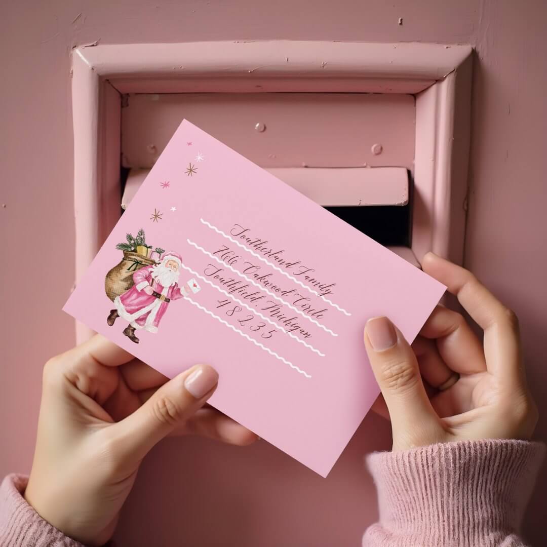 Pink Christmas Retro Vintage Santa Claus Letter Pink Envelope