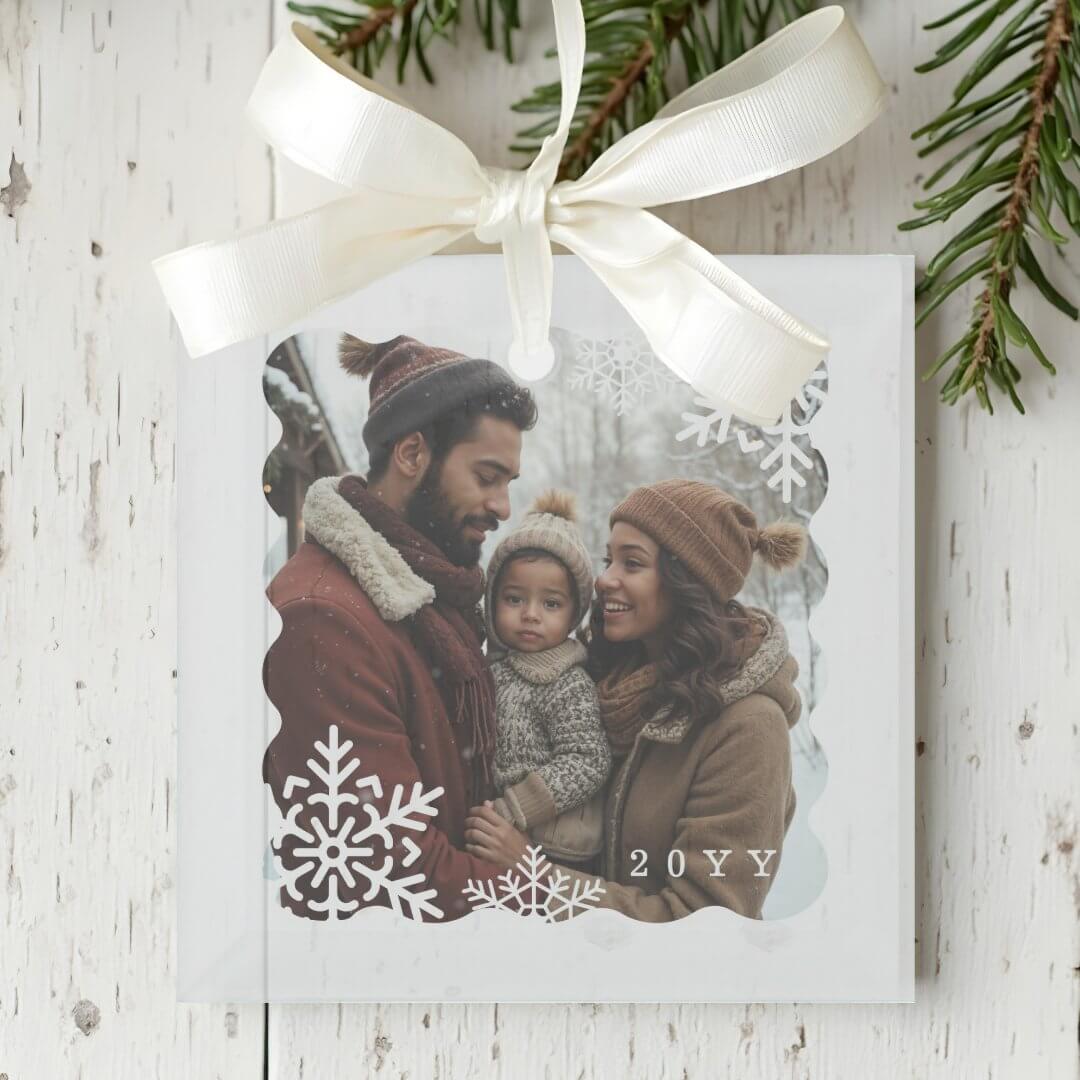 Retro Minital Wavy Photo Frame Snowflake Photo Glass Ornament