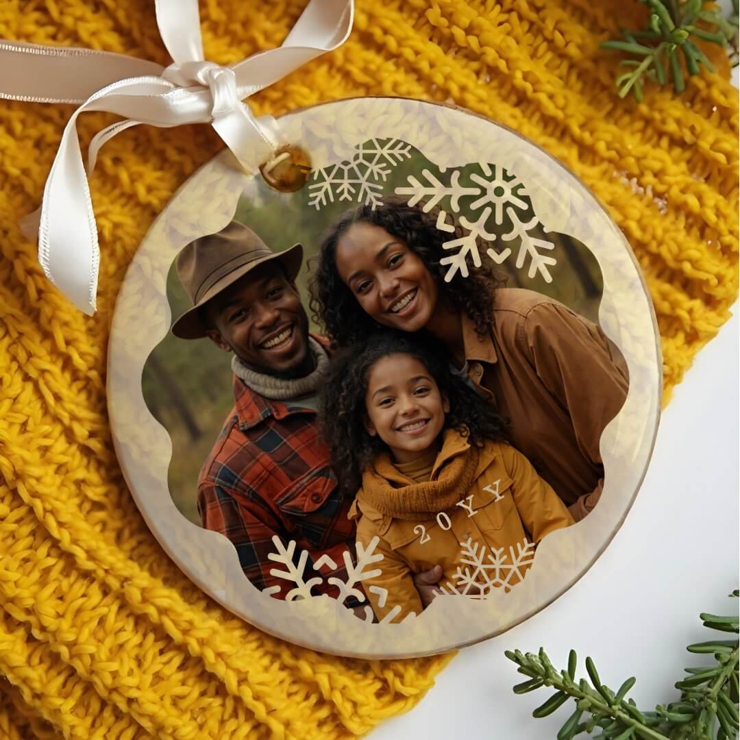 Retro Minital Wavy Photo Frame Snowflake Photo Glass Ornament