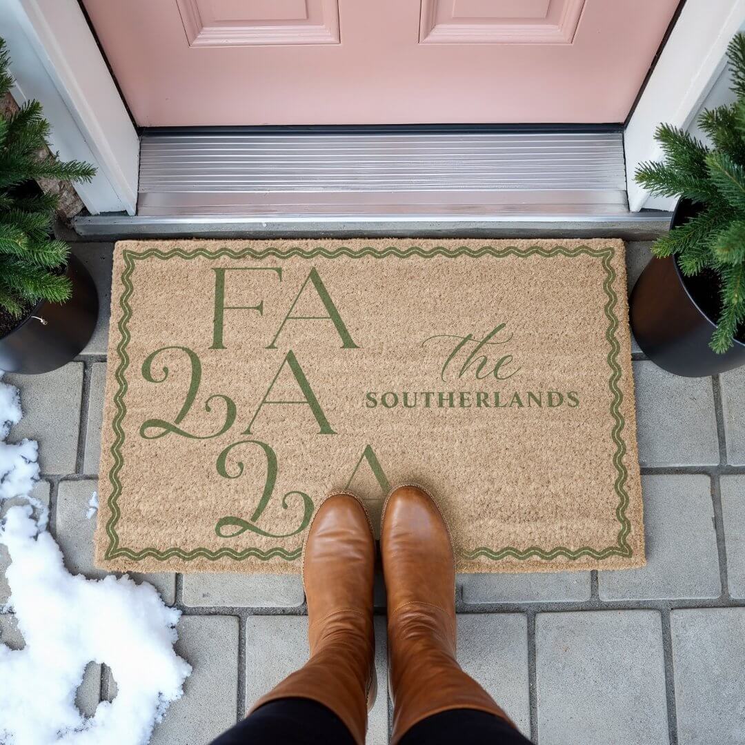Fa La La La Green Retro Wavy Frame Family Name Doormat