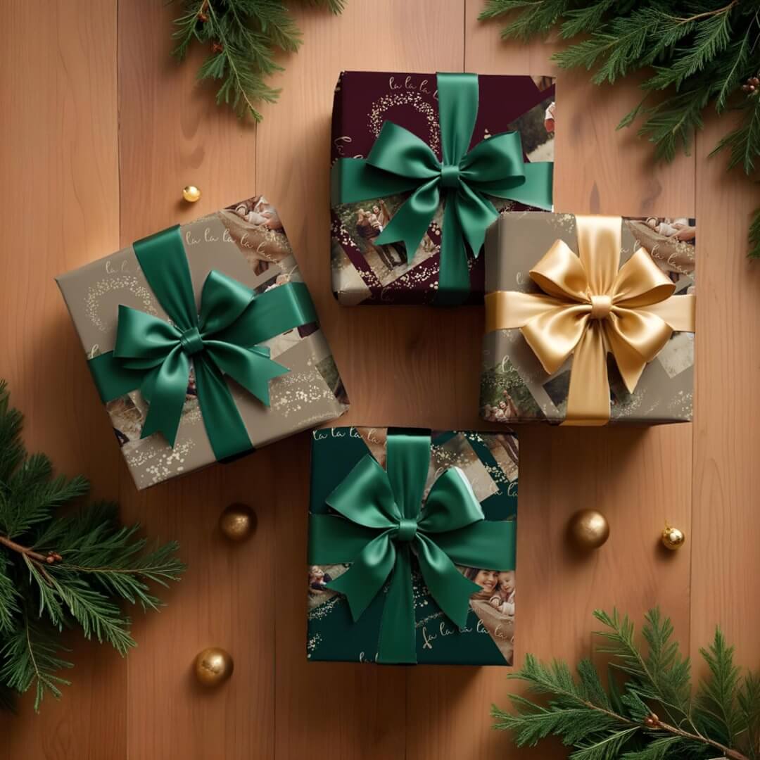 Fa La La Magical Gold Christmas Photo Collage Wrapping Paper Sheets