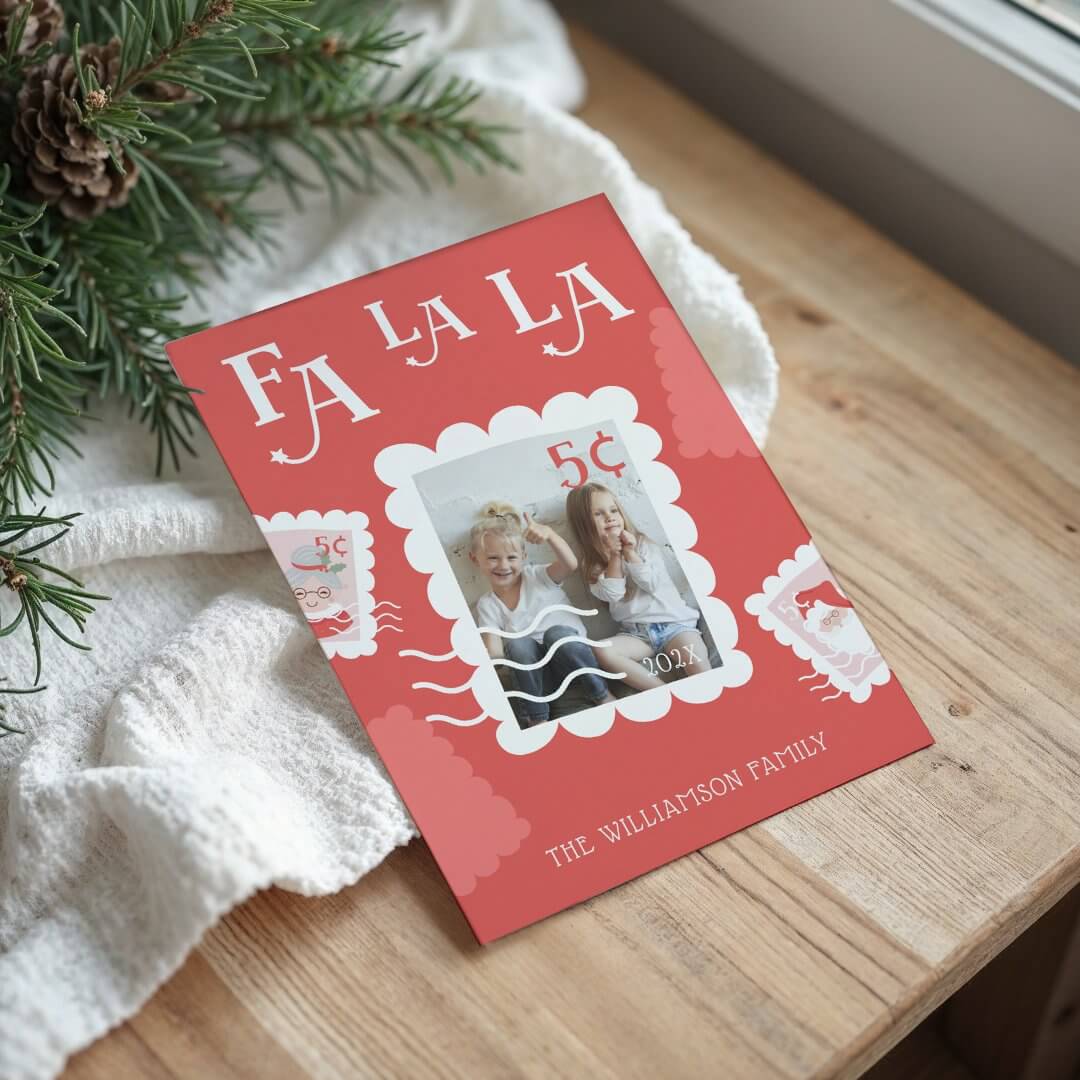 Fa La La Santa Claus Christmas Postage Stamp Photo Holiday Card
