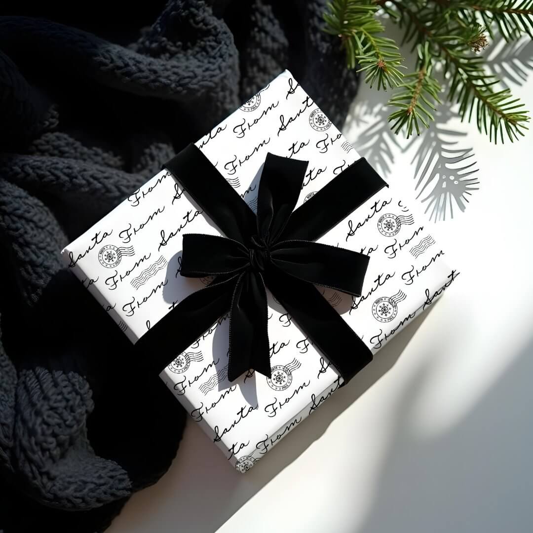 From Santa Vintage Postage Mail Parcel Red & Gold Wrapping Paper