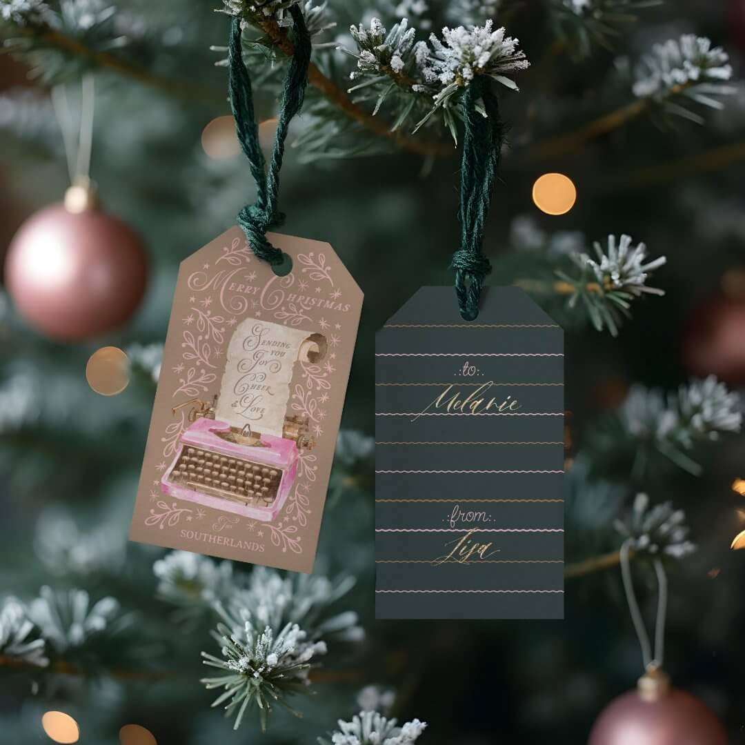 Merry Christmas Retro Pink Typewriter Santa Letter Gift Tags