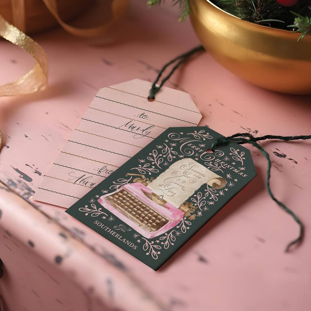 Merry Christmas Retro Pink Typewriter Santa Letter Gift Tags