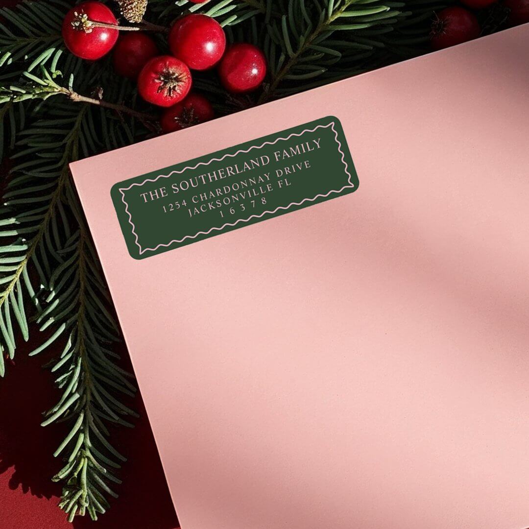 Minimal Modern Retro Green & Pink Wavy Line Family Label