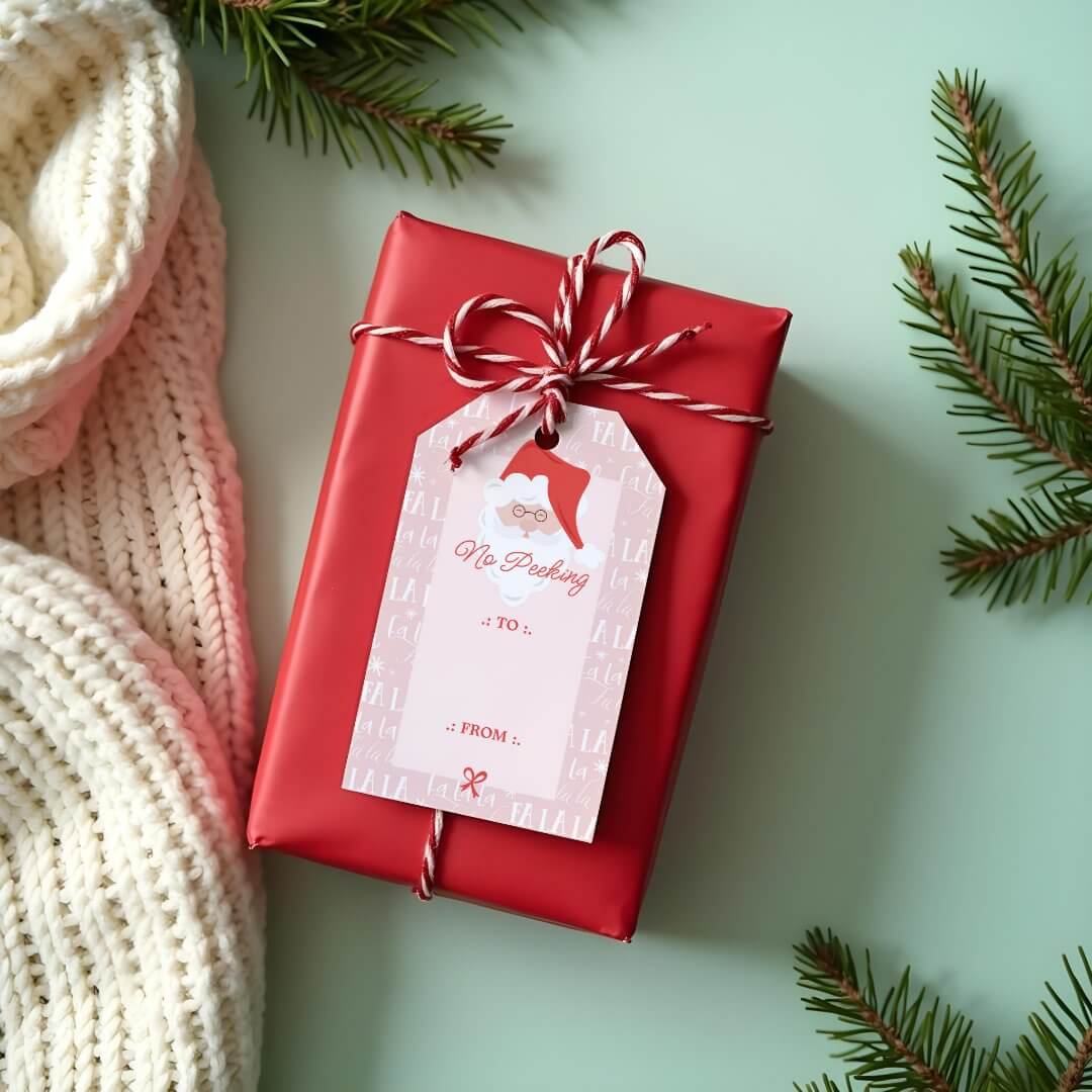 No Peeking Fa La La Santa Claus To & From Gift Tags