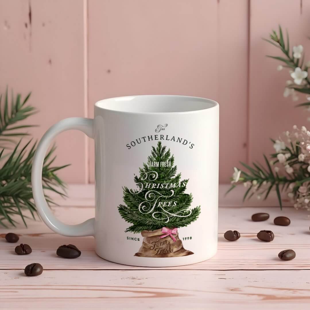 Pink Retro Fun Vintage Farm Fresh Tree Monogram Coffee Mug