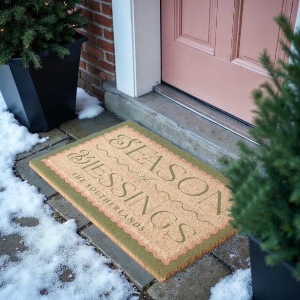 Season of Blessings Green & Pink Retro Wavy Frame Doormat