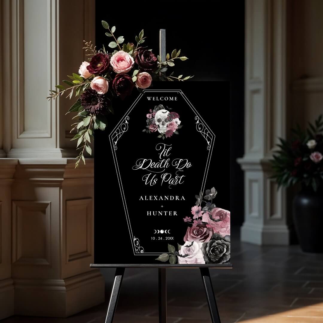 Til Death Do Us Part Halloween Gothic Floral Skull Foam Board