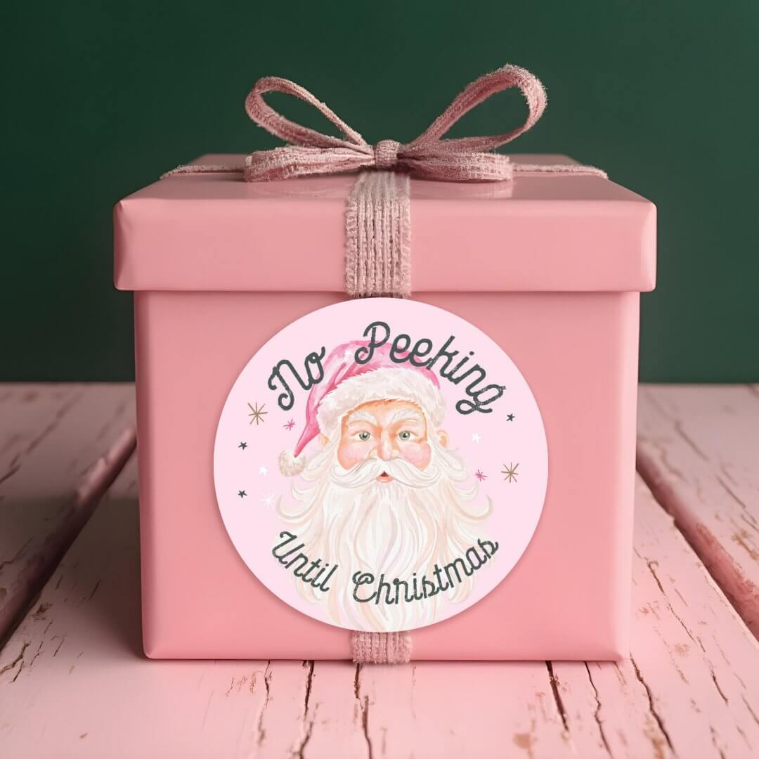 Vintage Pink Watercolor Santa Claus No Peeking Classic Round Sticker