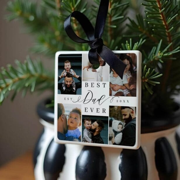 Best Dad Ever | Father's Day 6 Photo Collage Ceramic Ornament