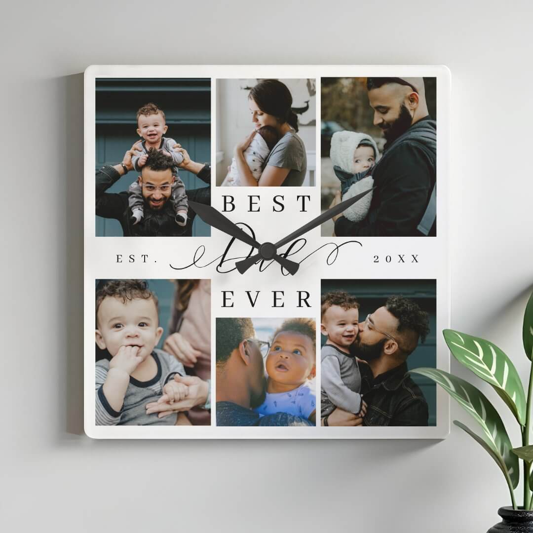 Best Dad Ever | Father's Day 6 Photo Collage Square Wall Clock