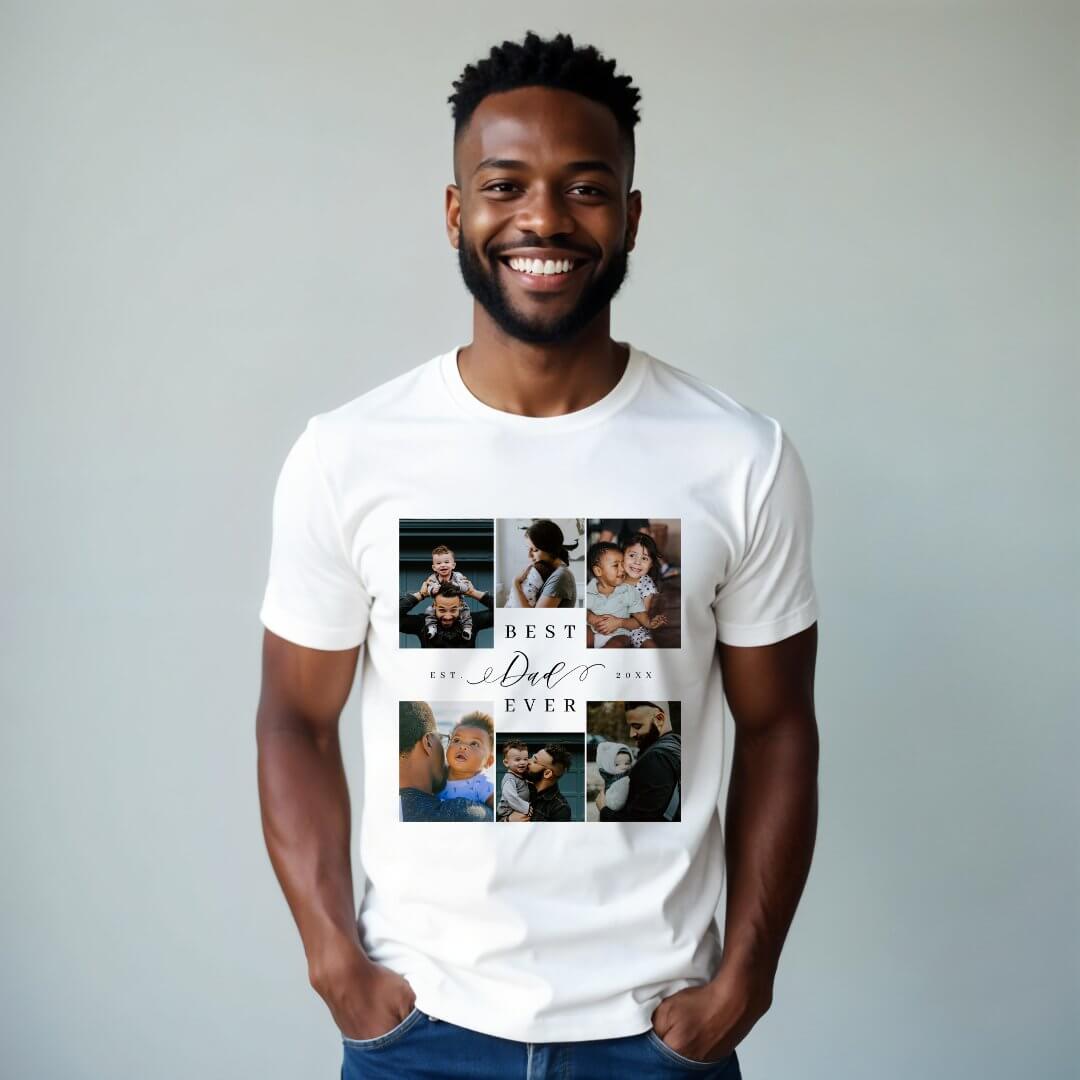 Best Dad Ever | Father's Day 6 Photo Collage Tri-Blend White Shirt