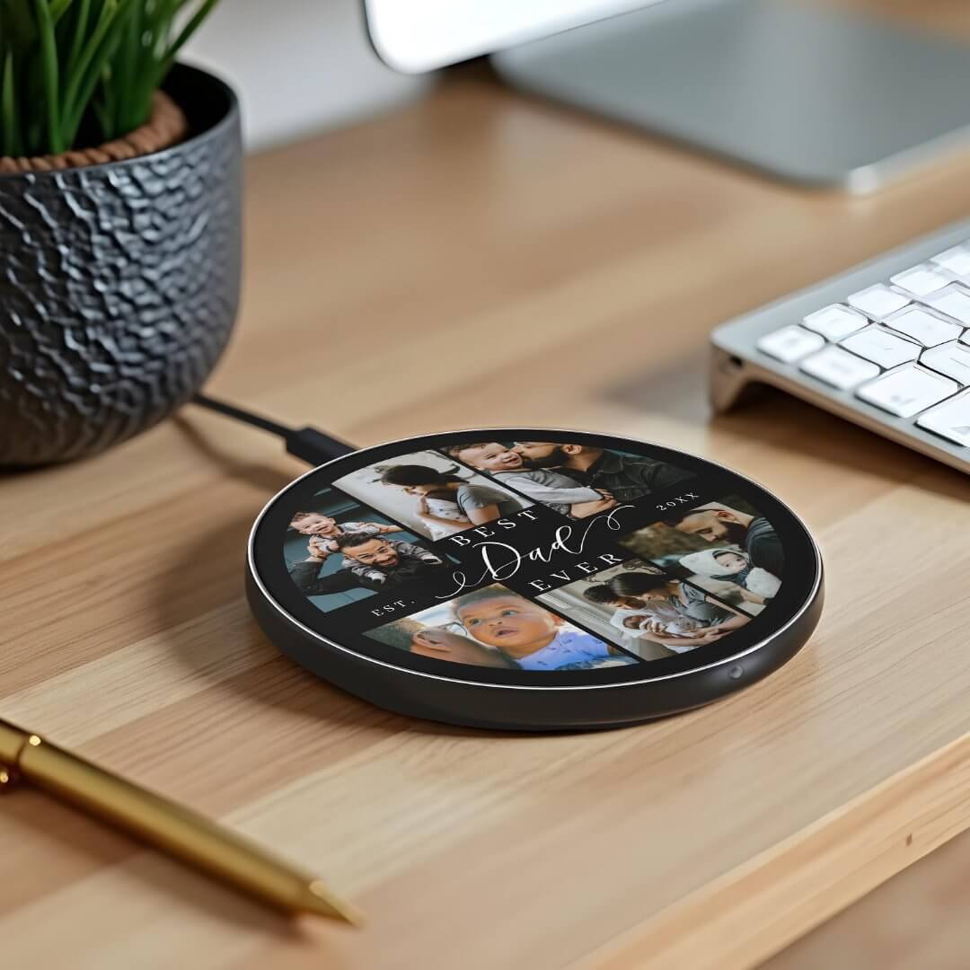 Best Dad Ever Father's Day 6 Photo Collage Wireless Charger