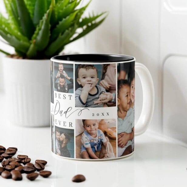 Best Dad Ever | Father's Day 8 Photo Collage Two-Tone Coffee Mug