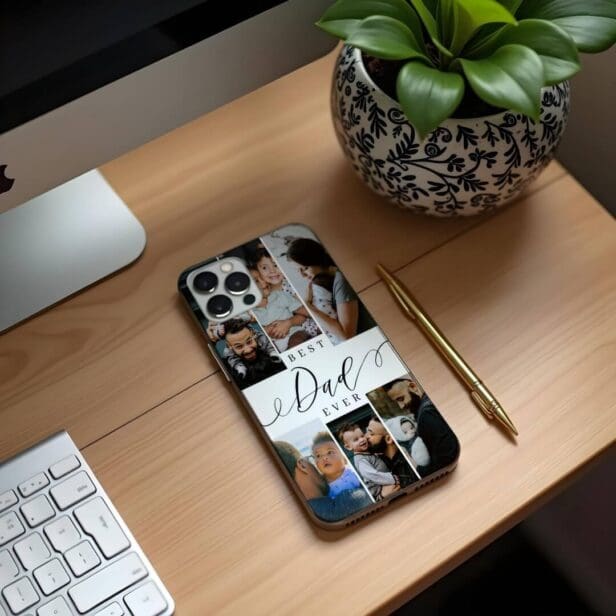 Best Dad Ever Script Father's Day 6 Photo Collage Case-Mate iPhone Case