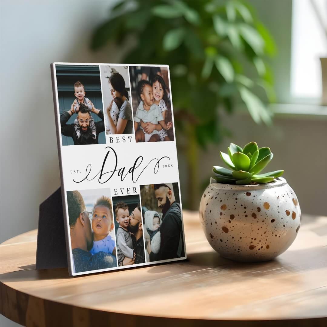Best Dad Ever Script Father's Day 6 Photo Collage Plaque