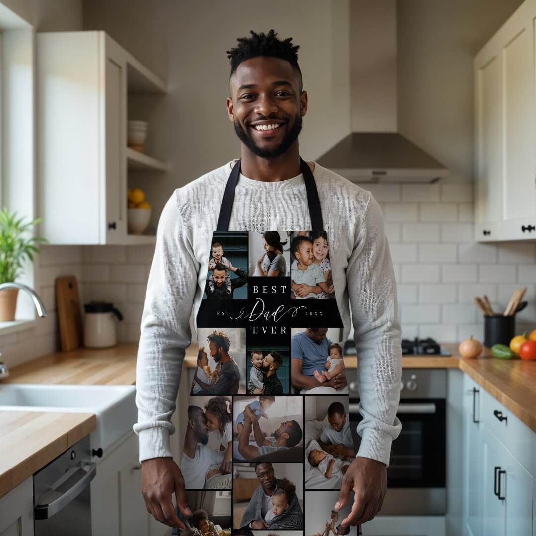 Best Dad Ever Script Fathers Day Photo Collage Black Apron