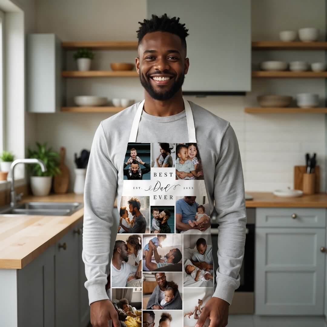 Best Dad Ever Script Fathers Day Photo Collage Apron