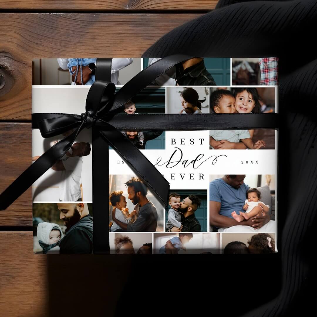Best Dad Ever Script Fathers Day Photo Collage Wrapping Paper Sheets