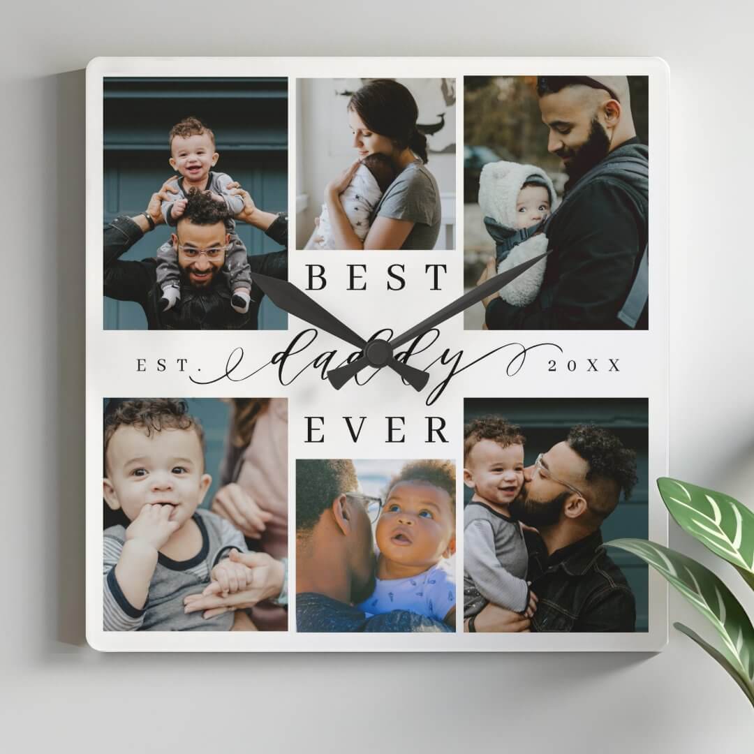 Best Daddy Ever | Father's Day 6 Photo Collage Square Wall Clock
