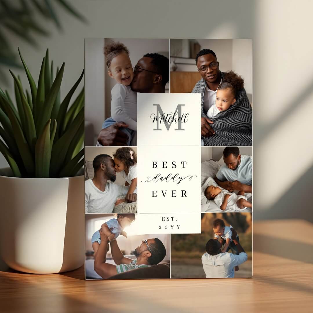 Best Daddy Ever Father's Day 6 Photo Monogram Plaque