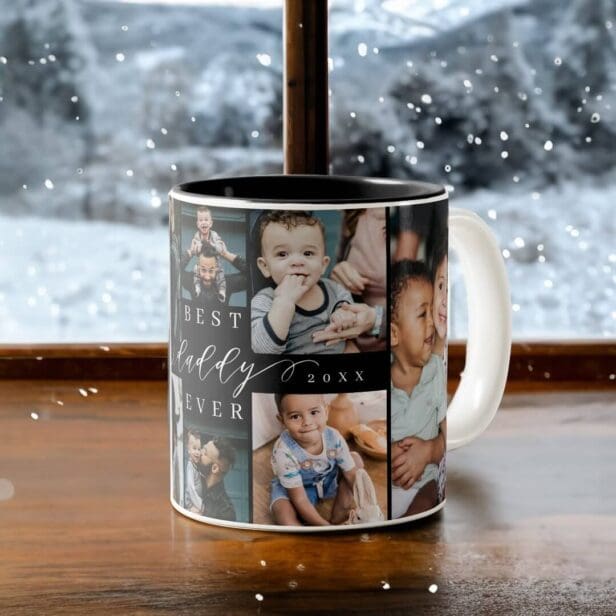 Best Daddy Ever | Father's Day 8 Photo Collage Two-Tone Coffee Mug