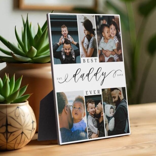 Best Daddy Ever Script Fathers Day Photo Collage Plaque