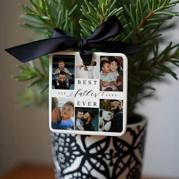 Best Father Ever | Father's Day 6 Photo Collage Ceramic Ornament