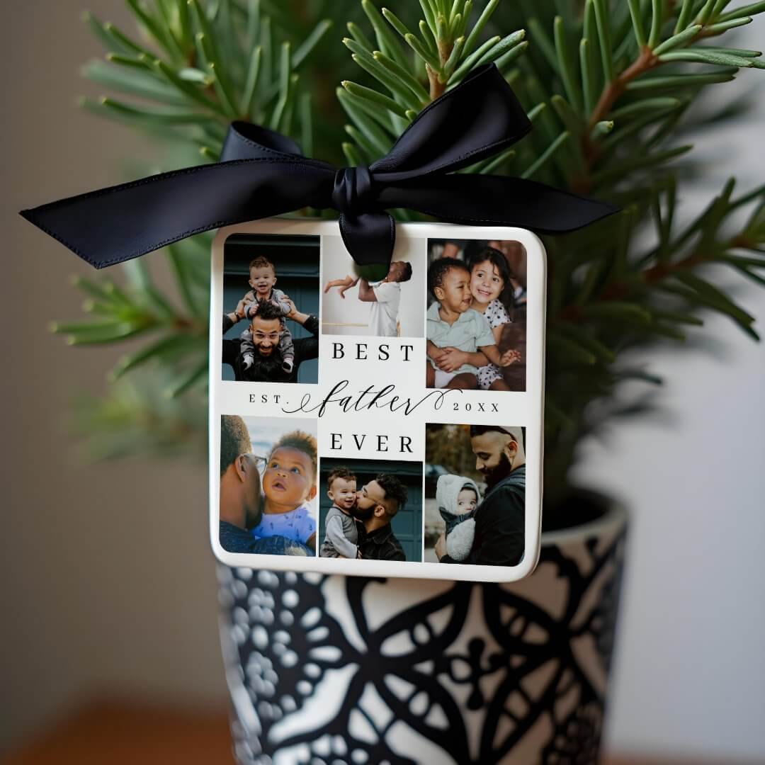 Best Father Ever | Father's Day 6 Photo Collage Ceramic Ornament