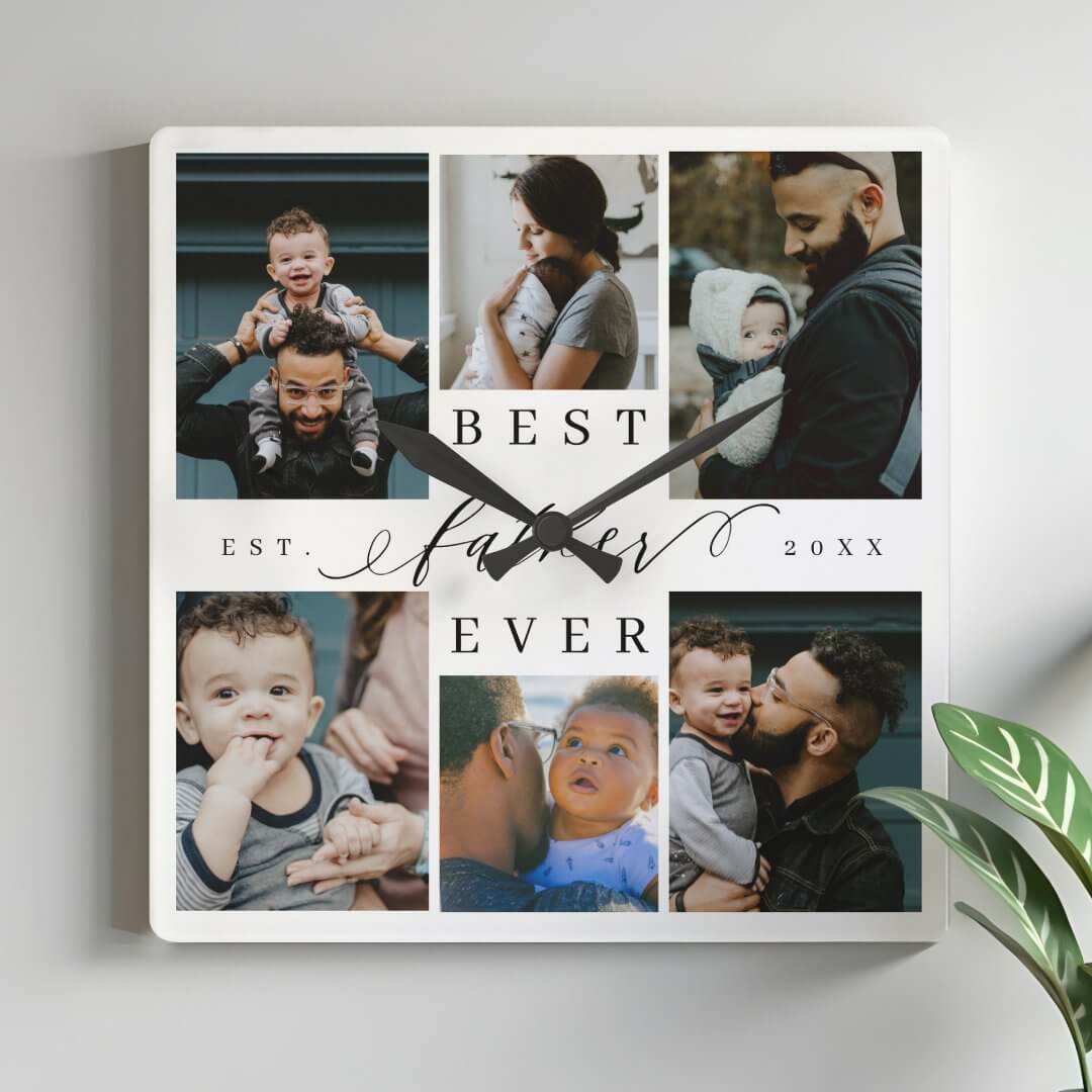 Best Father Ever | Father's Day 6 Photo Collage Square Wall Clock
