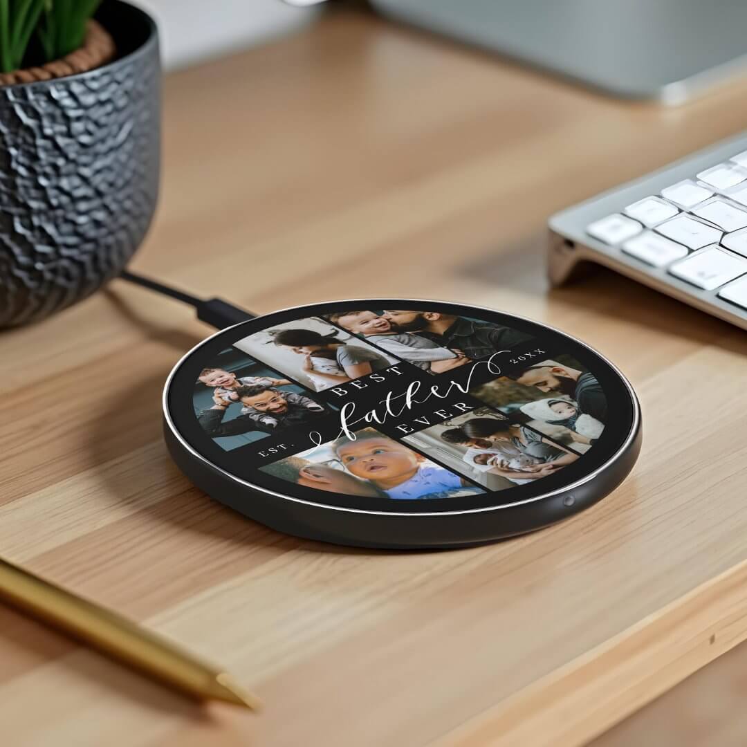 Best Father Ever Father's Day 6 Photo Collage Wireless Charger