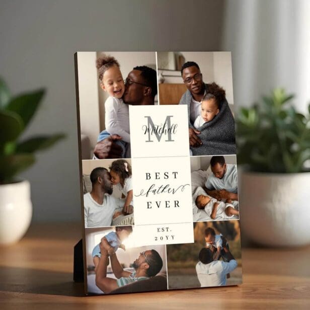 Best Father Ever Father's Day 6 Photo Monogram Plaque