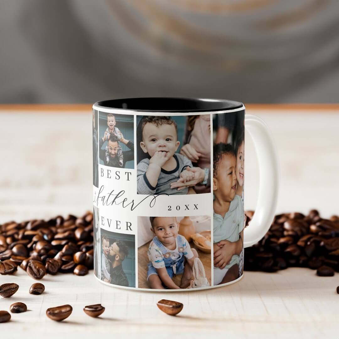 Best Father Ever | Father's Day 8 Photo Collage Two-Tone Coffee Mug