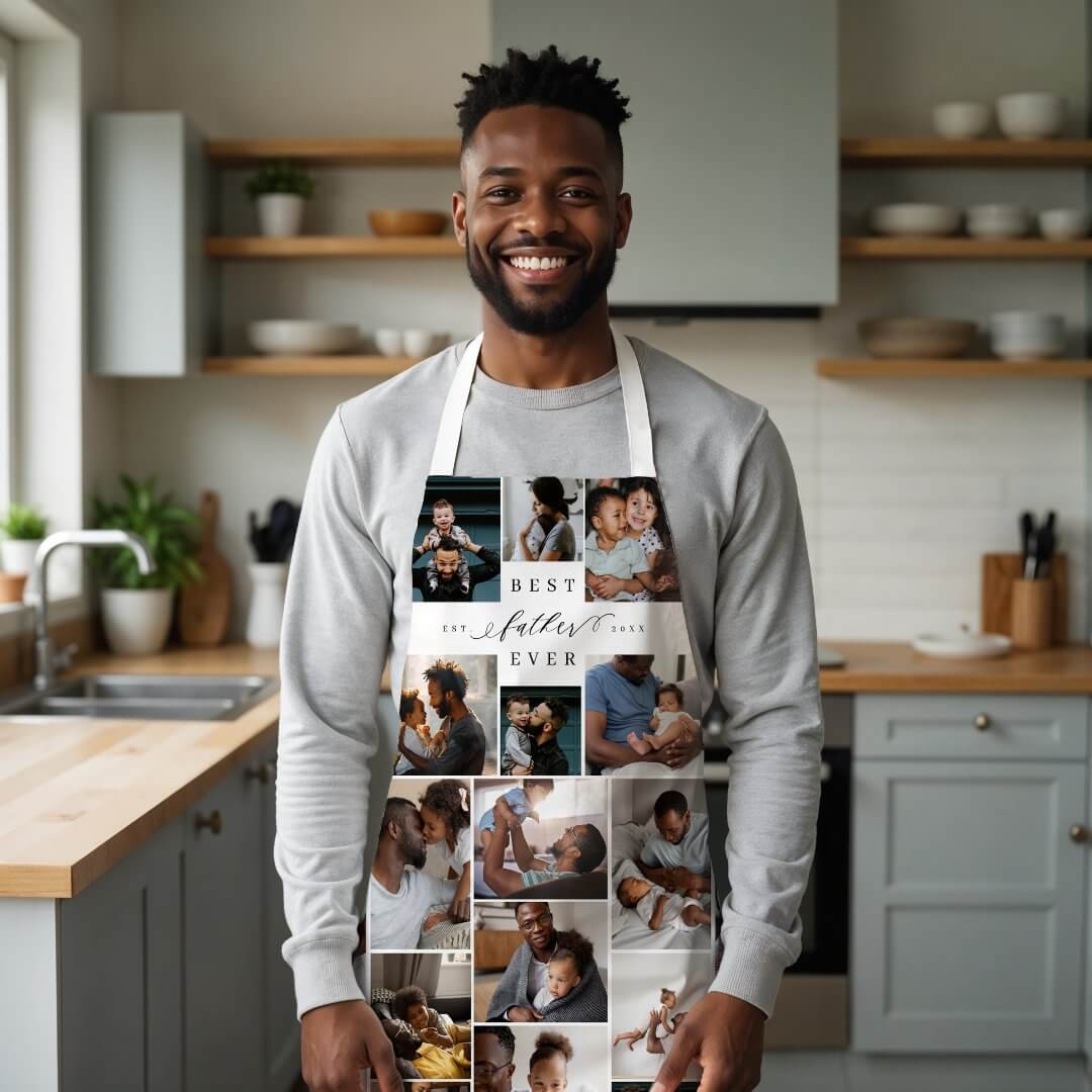 Best Father Ever Script Fathers Day Photo Collage Apron